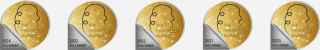 Five gold Manifest Awards coins with years 2020 2021, 2022, 2023 2024 on silver sections.