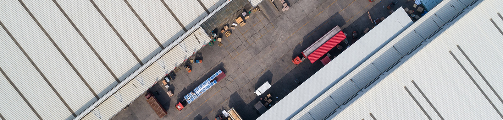 Birds eye view of factory trucks