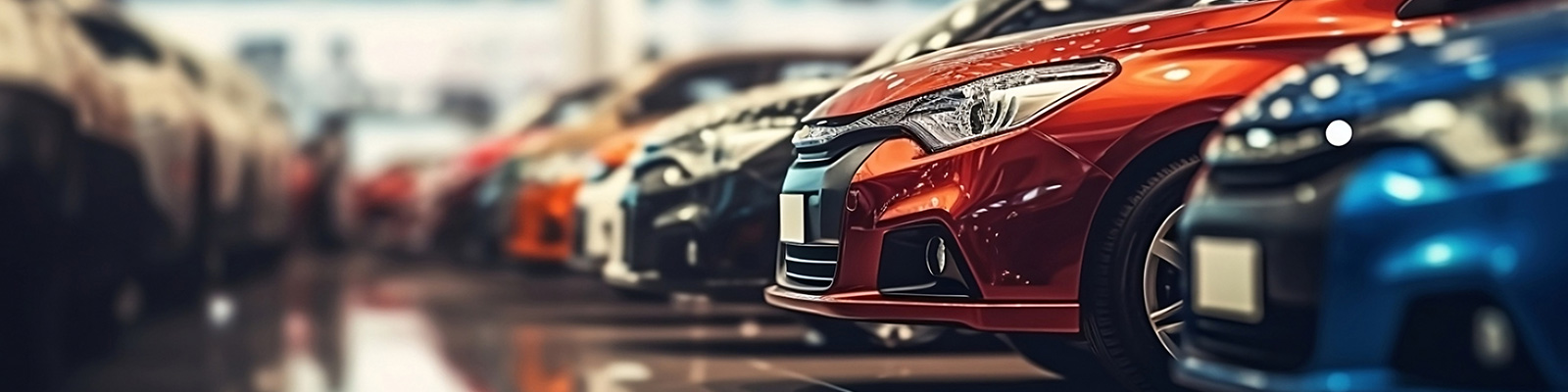 Cars parked in a row in a dealership